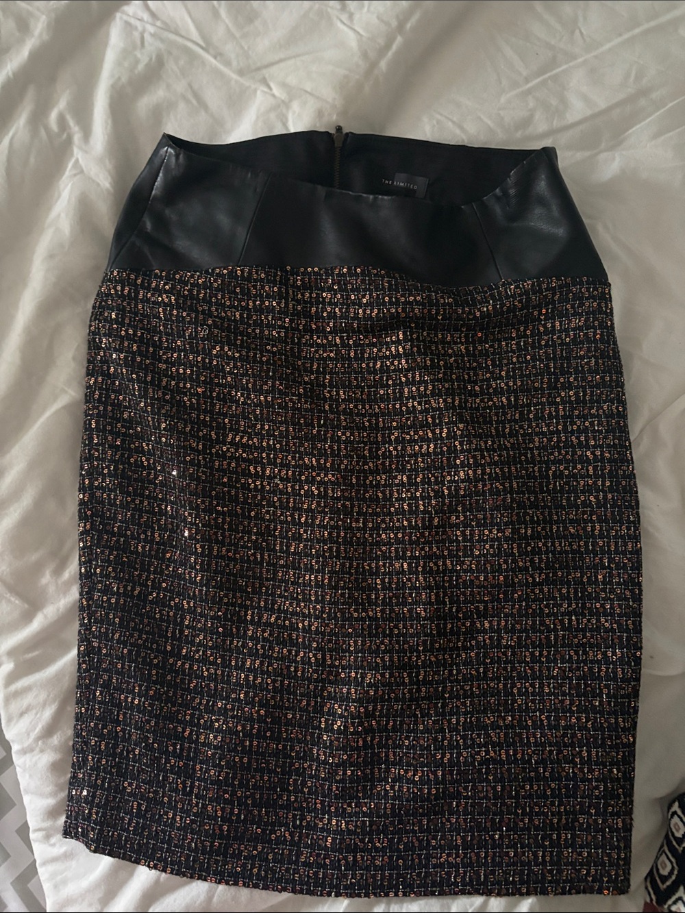 The Limited Black Faux-Leather Waist Tweed Pencil Skirt